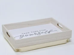 BANDEJA DESAYUNO CON ALMOHADA BLANCO ENVEJECIDO 40X30X10CM
