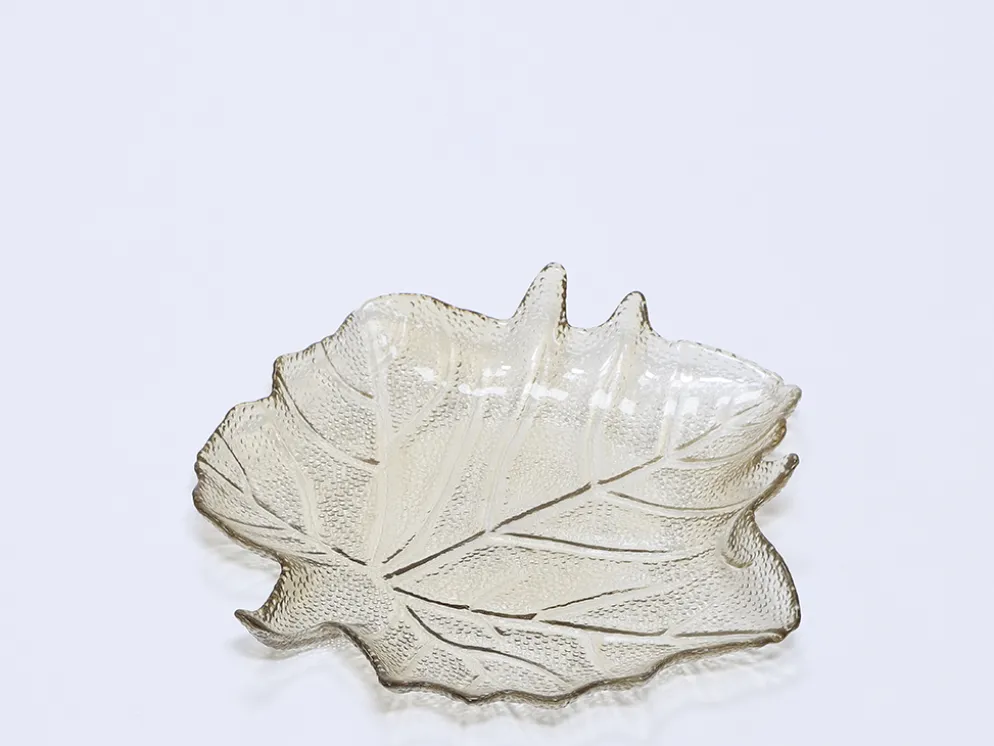 BANDEJA HOJA CRISTAL 26CM CREMA