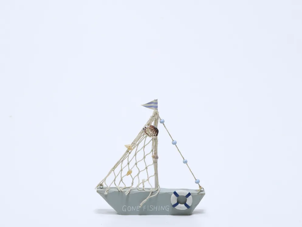 BARCA CON VELA 20CM AZUL CLARO