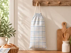 BOLSA DE PAN CUADROS AZUL
