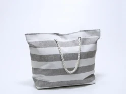 BOLSA PLAYA RAYAS GRIS CON ASA CUERDA 57X15X42