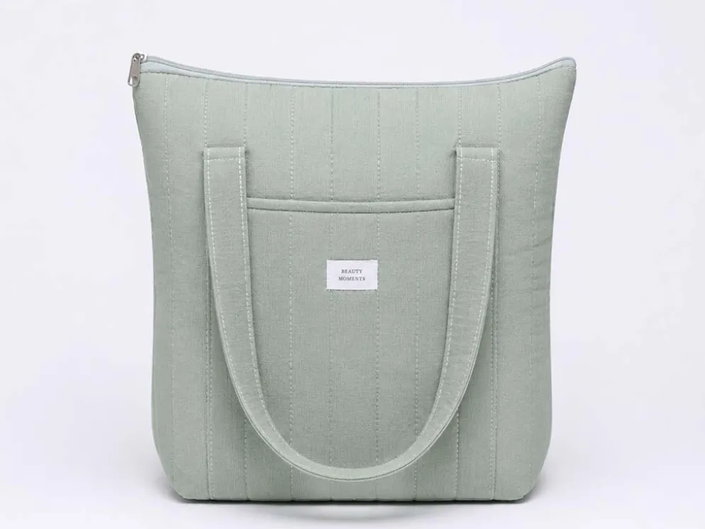 BOLSO ALGODON VERDE AGUA ACOLCHADO CREMALLERA