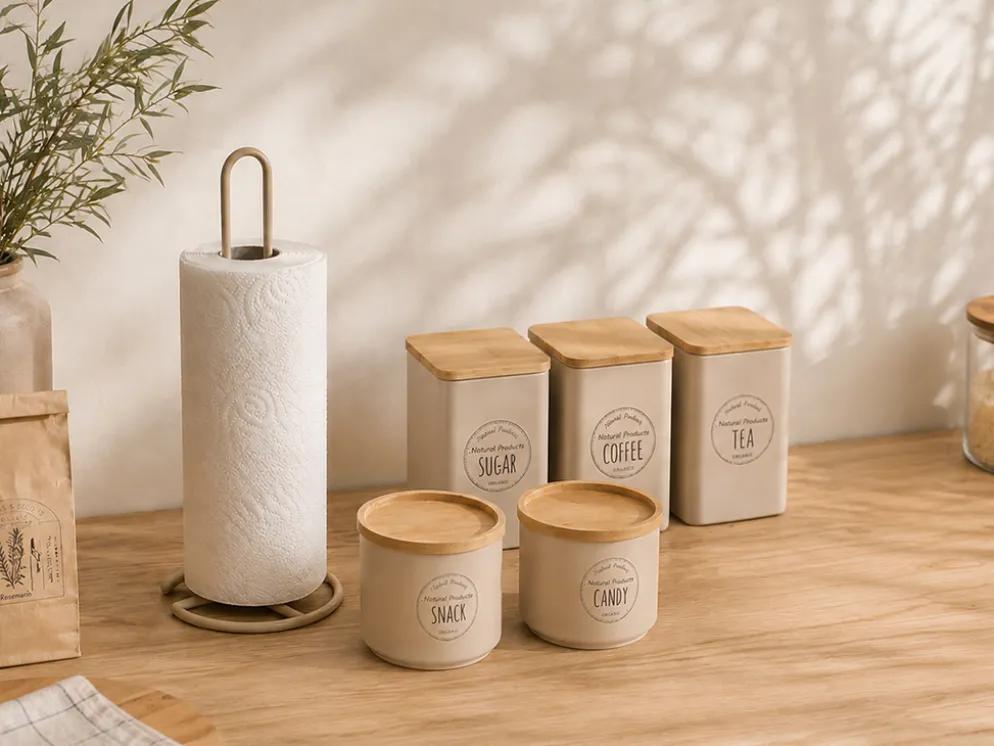BOTE AZUCAR TAPA BAMBU BEIGE