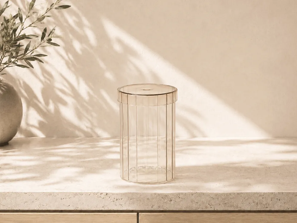 BOTE CRISTAL CON TAPA BEIGE GRAND 9X15