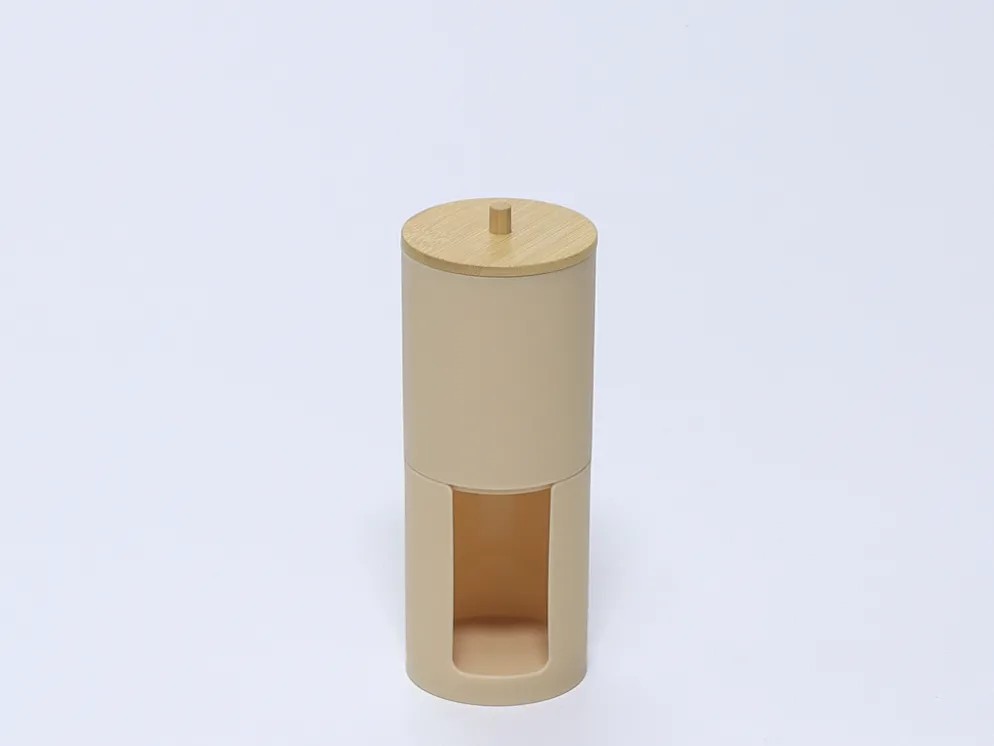 BOTE PLASTICO DOBLE TAPA BAMBU BEIGE