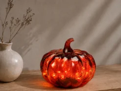 CALABAZA CRISTAL LED 13CM ROJA
