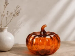 CALABAZA CRISTAL LED 13CM TEJA
