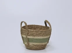 CESTA VERDE/NATURAL PEQUEÑA Ø24X20CM