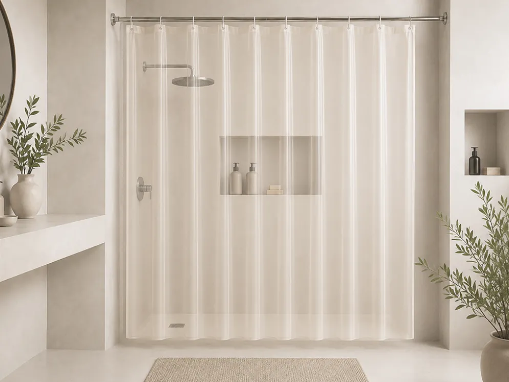 CORTINA BAÑO TRANSPARENTE BEIGE 180X180