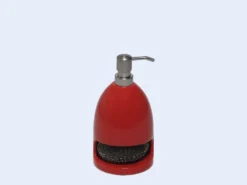 DOSIFICADOR DE JABON CON ESTROPAJO ROJO 11X11X21