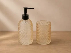 DOSIFICADOR Y VASO BAÑO AMBAR DIAMANTE CRISTAL