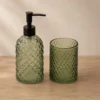 DOSIFICADOR Y VASO BAÑO VERDE DIAMANTE CRISTAL