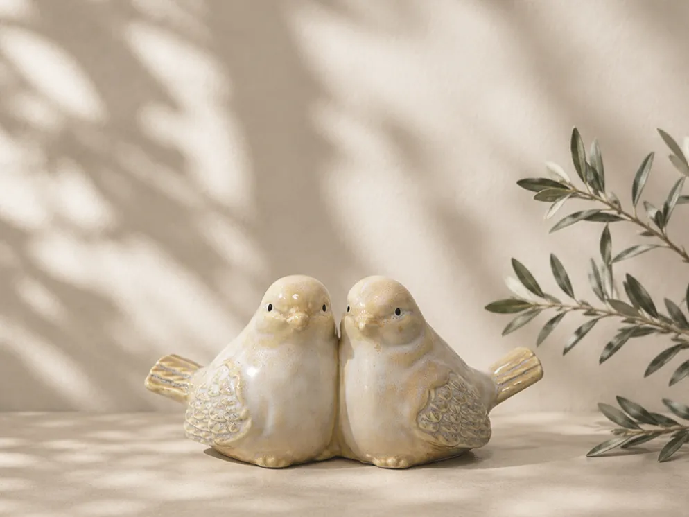 FIGURA PAJAROS PORCELANA 8CM CREMA