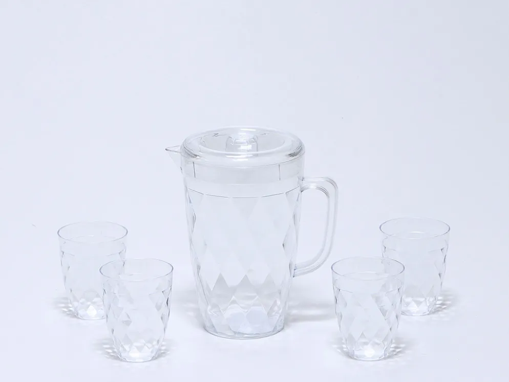 JARRA 1.25L+ 4 VASOS PLASTICO TRANSPARENTE
