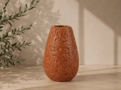 JARRON CERAMICA HOJAS 17X27 NARANJA