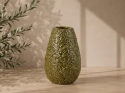 JARRON CERAMICA HOJAS 17X27 VERDE