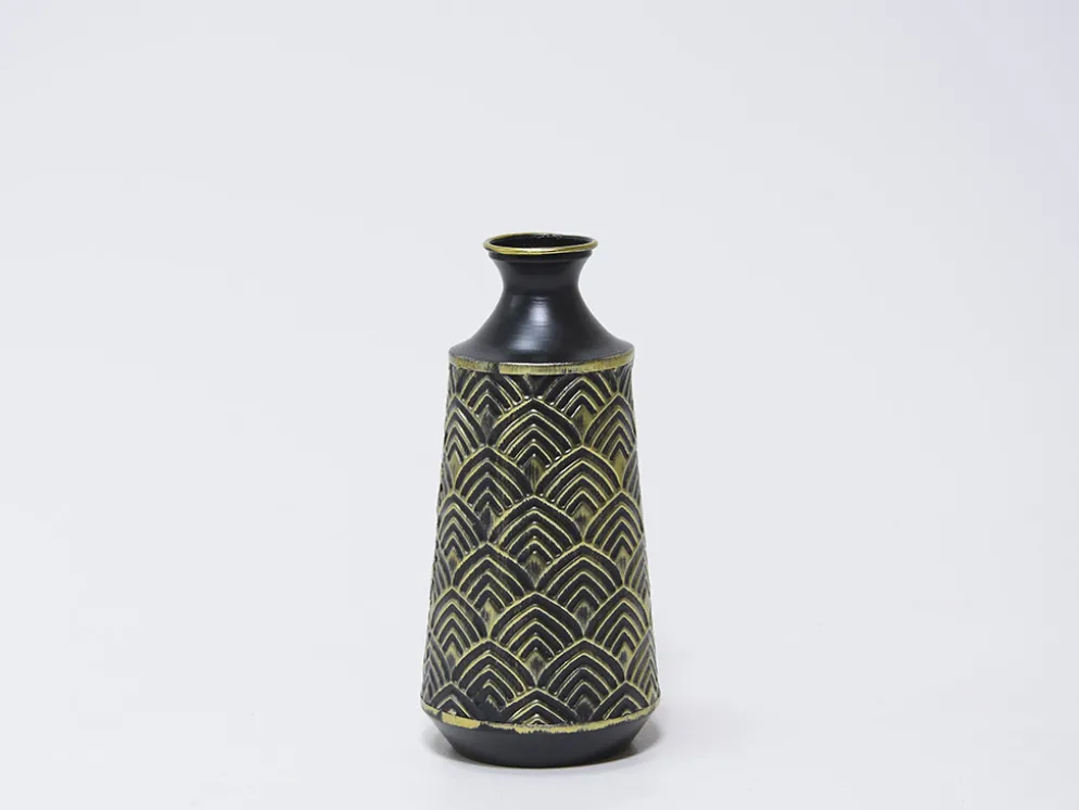 JARRON CERAMICA NEGRO/DORADO Ø12X29CM