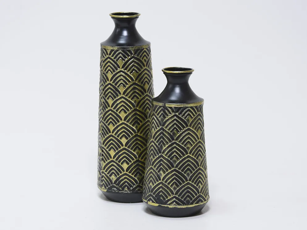 JARRON CERAMICA NEGRO/DORADO Ø12X29CM
