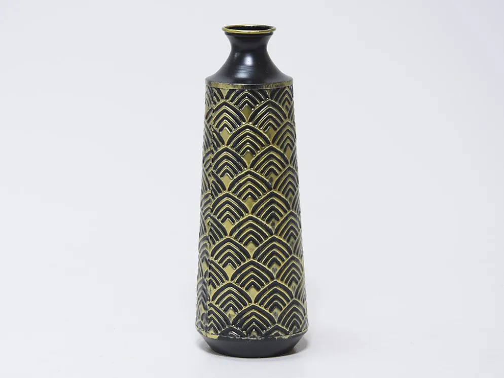 JARRON CERAMICA NEGRO/DORADO Ø12X38CM