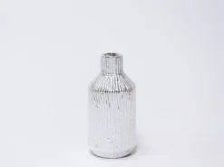 JARRON RAYADO BLANCO/PLATA Ø12X25CM