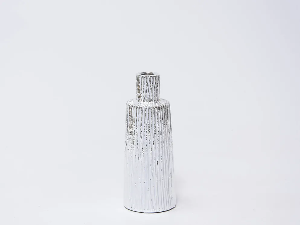 JARRON RAYADO BLANCO/PLATA Ø10X25CM