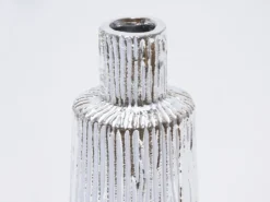JARRON RAYADO BLANCO/PLATA Ø10X25CM