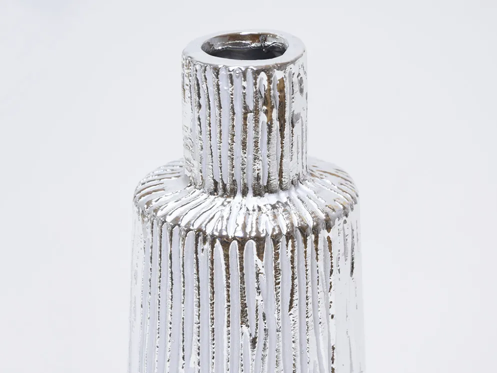 JARRON RAYADO BLANCO/PLATA Ø10X25CM
