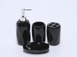 JUEGO BAÑO 4 PIEZAS NEGRO CERAMICA