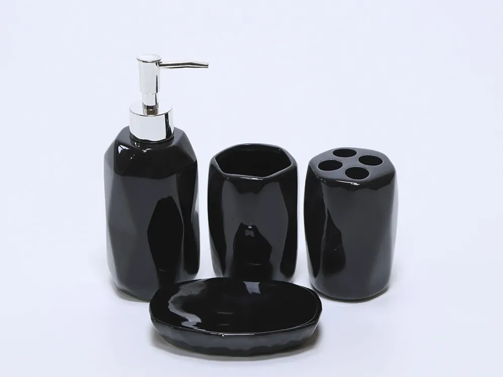 JUEGO BAÑO 4 PIEZAS NEGRO CERAMICA