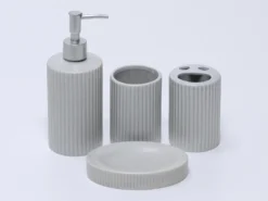 JUEGO BAÑO RAYADO GRIS 4PZS