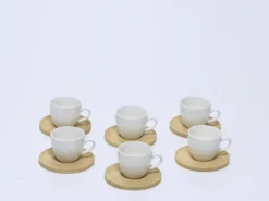 JUEGO CAFE PLATO BAMBU 6 TAZAS CERAMICA ROMBOS