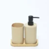 JUEGO DE BAÑO BEIGE CON BANDEJA BAMBU