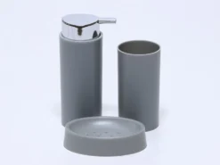 JUEGO DE BAÑO 3 PIEZAS PVC GRIS