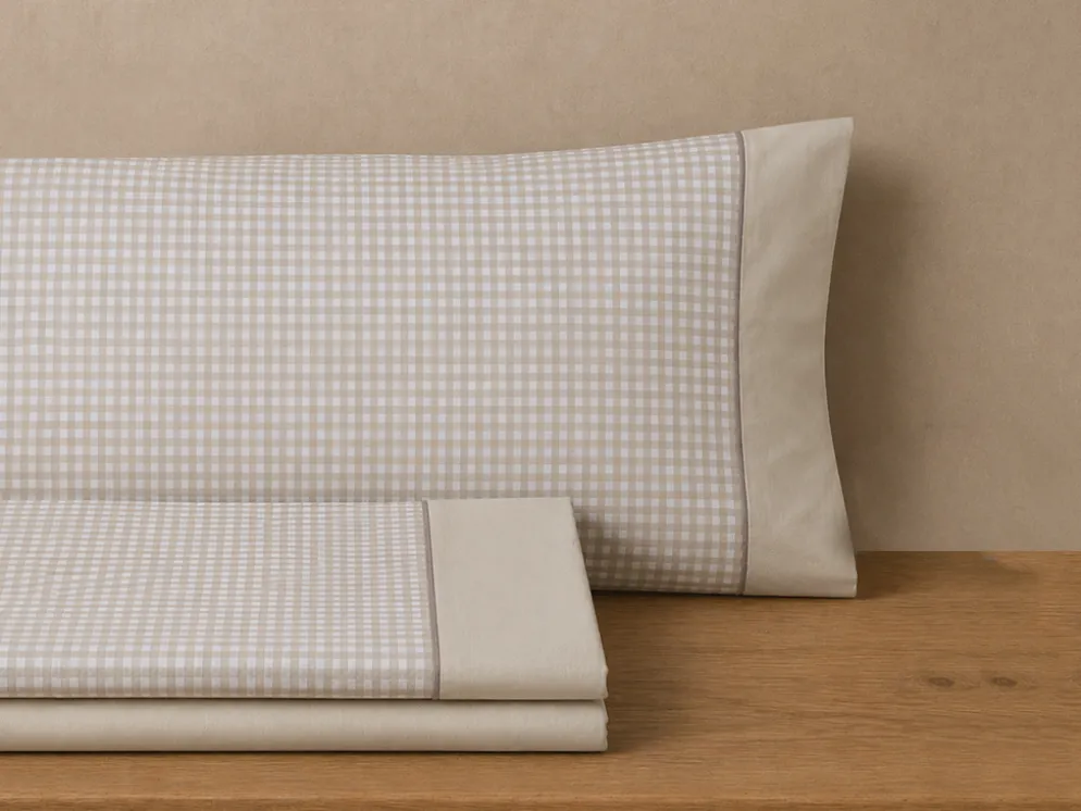 JUEGO SÁBANAS VICHY BEIGE