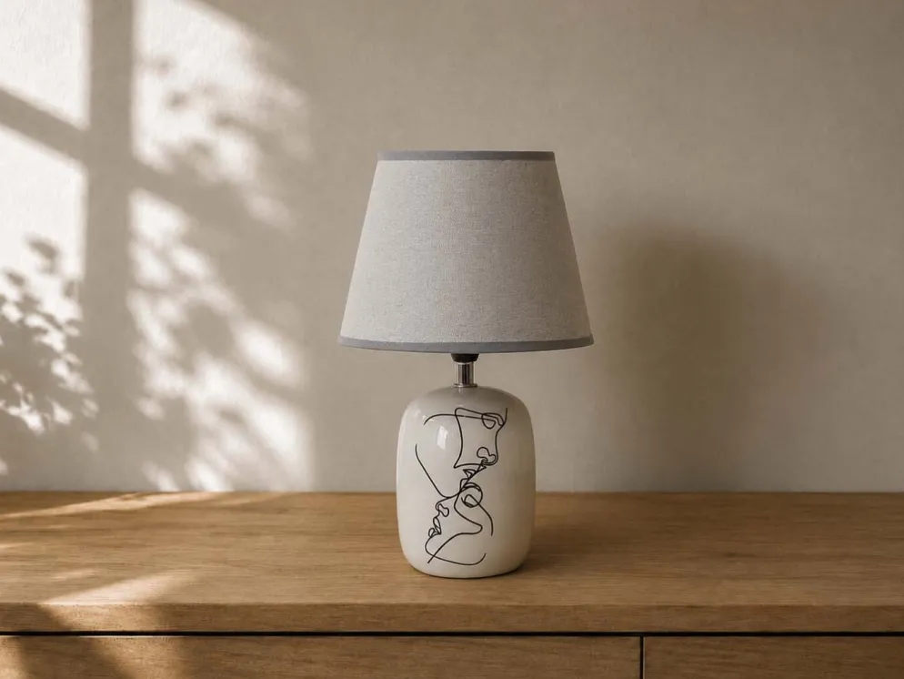 LAMPARA CERAMICA CARA GRIS 31CM