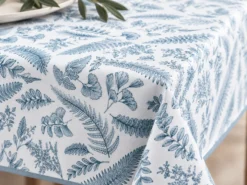 MANTEL ANTIMANCHAS LEAVES AZUL