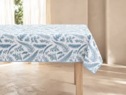MANTEL ANTIMANCHAS LEAVES AZUL
