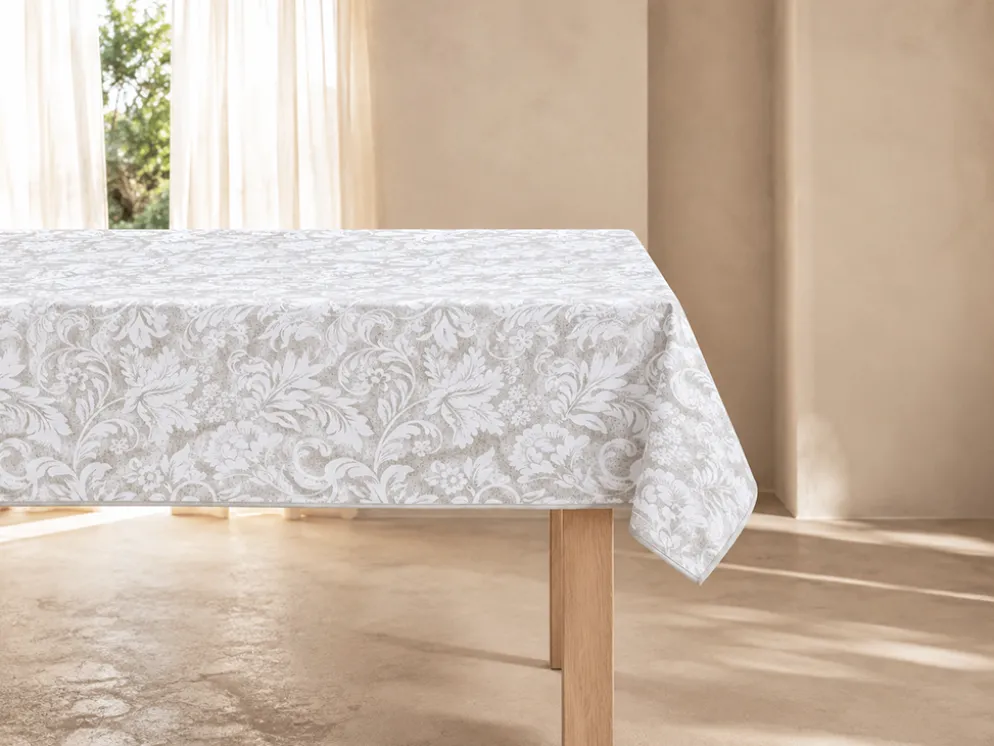 MANTEL ANTIMANCHAS LEAVES TOPO 140X240