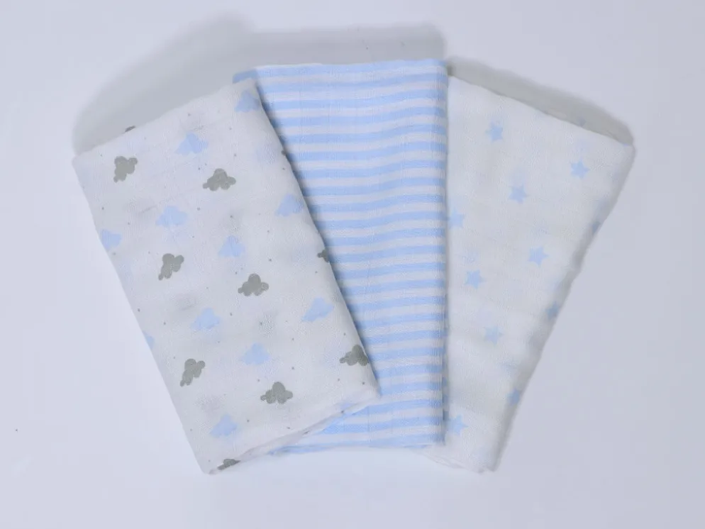 MUSELINAS 100% BAMBU AZUL 3PZS NUBE