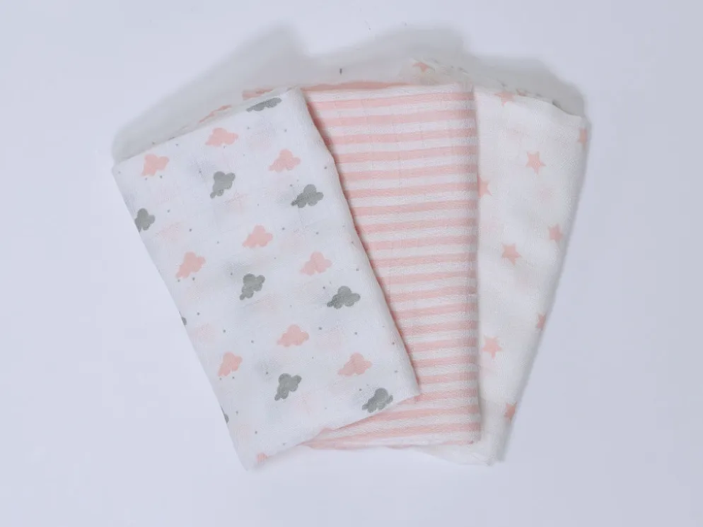 MUSELINAS 100% BAMBU ROSA 3PZS NUBE
