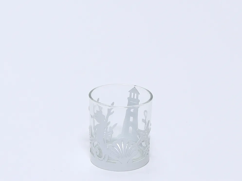 PORTAVELAS VIDRIO METAL MARINO BLANCO 7X8