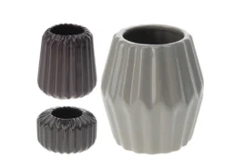 SET 3 FLOREROS CERAMICA RAYAS