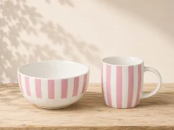 SET MUG Y BOL RAYAS ROSA