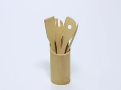 TARRO CON 4 UTENSILIOS BAMBU 9X9X32