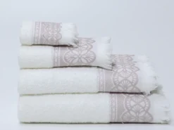 TOALLA LARA TOCADOR BLANCO/MALVA