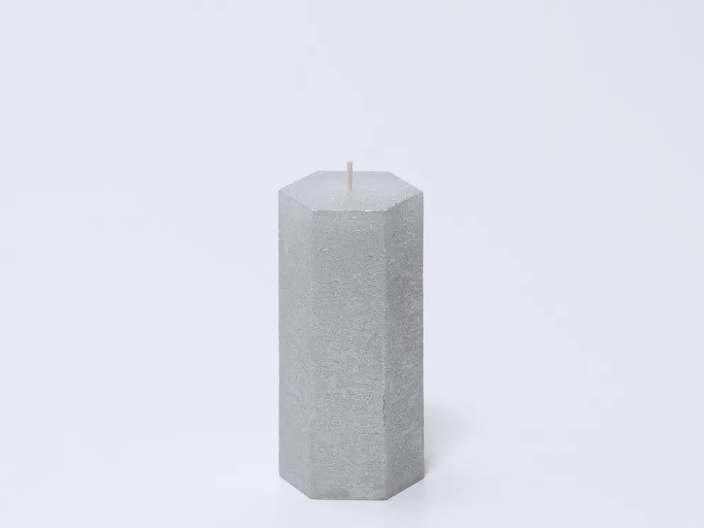VELA HEXAGONAL Ø7X14CM PLATEADA