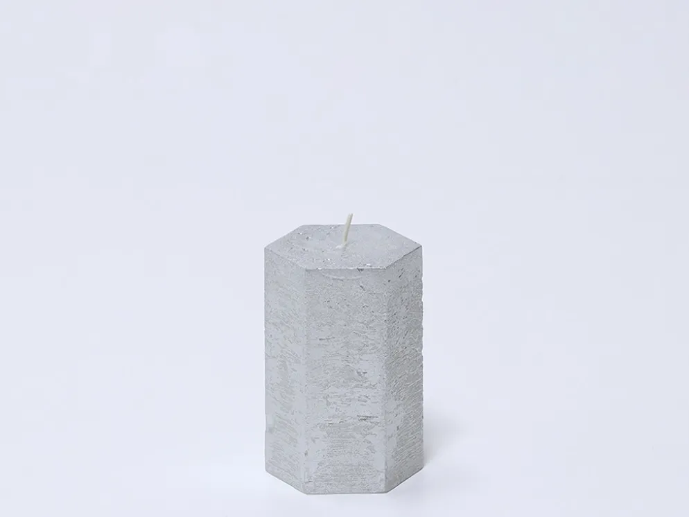 VELA HEXAGONAL Ø7X10CM PLATEADA