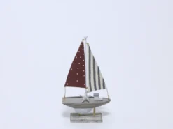 VELERO DECORACION MADERA 13.5X5X25 ROJO